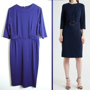 Travel Smith 16 Petite Preppy Midi Dress Royal Blue Elbow Sleeves Casual Office